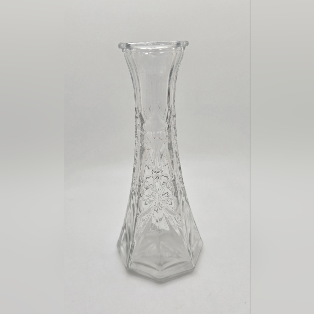 Vintage Hoosier Glass Bud Vase 6" Starburst Pattern Clear 4063-B EUC Small Vase